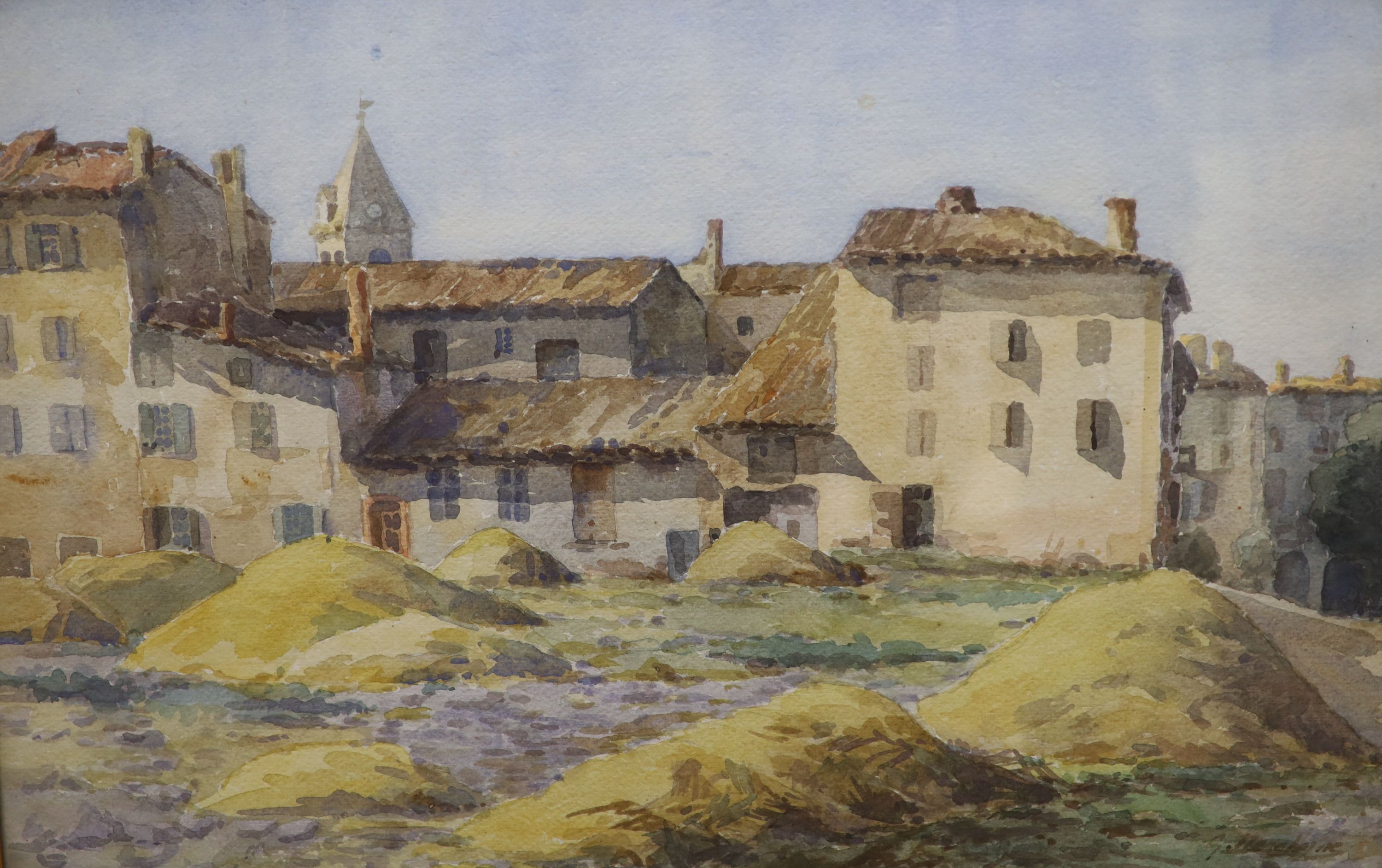 Gabrielle Decohorne (French, b.1881) two street scenes, an associated pair, signed lower right, watercolour, framed and glazed, 37 x 56 (2)